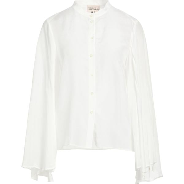 Camicia da donna in bianco neve collo coreana a maniche lunghe con bottoni in seta Semicouture