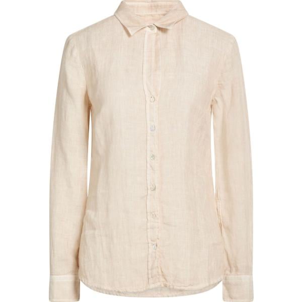 Camicia da donna in beige sabbia collo classico a maniche lunghe con bottoni in lino 120% Lino