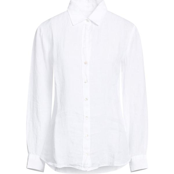 Camicia da donna in bianco neve collo classico a maniche lunghe con bottoni in lino 120% Lino