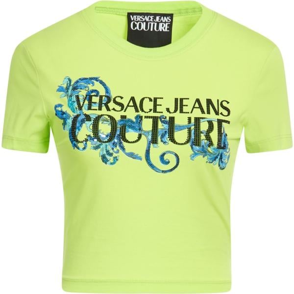 T-shirt da donna in verde chiaro con stampe girocollo a maniche corte in cotone Versace Jeans Couture Versace Jeans Couture