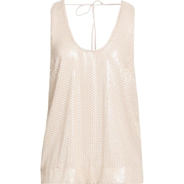 Top da donna in rosa chiaro con paillettes collo aperto senza maniche Twinset