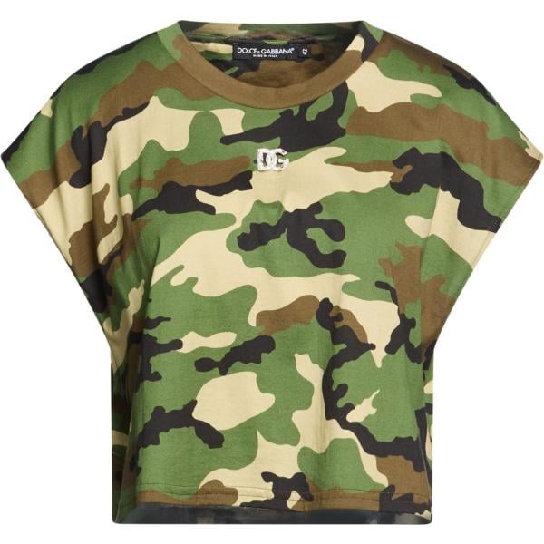 T-shirt da donna in verde oliva military girocollo a maniche corte in cotone Dolce&Gabbana Dolce&Gabbana