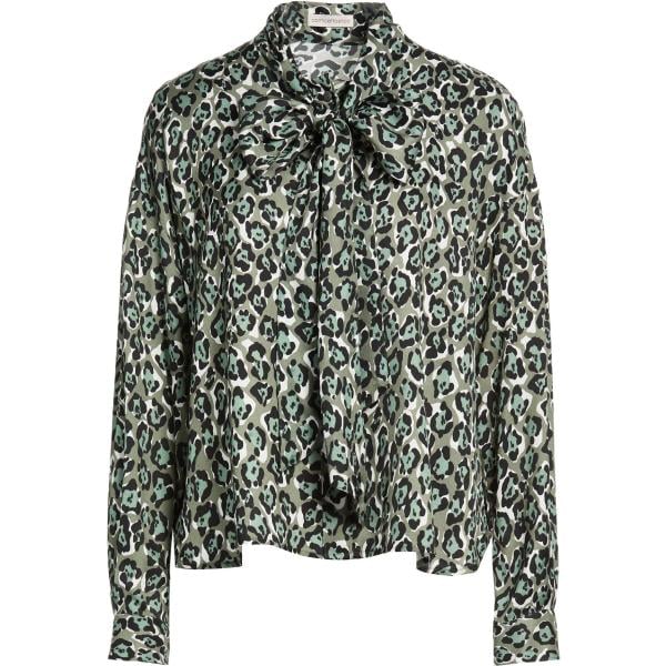 Camicia da donna in grigio scuro animalier con fiocco a maniche lunghe con bottoni in viscosa Camicettasnob Camicettasnob