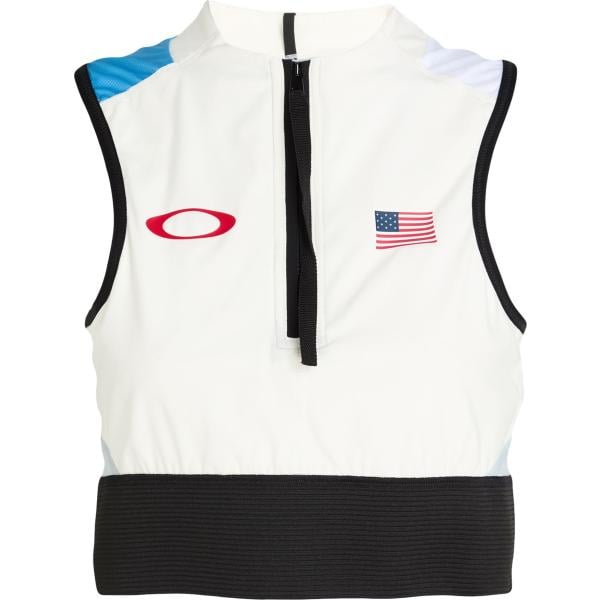 Top sportivo da donna in bianco neve girocollo senza maniche con zip Oakley Oakley