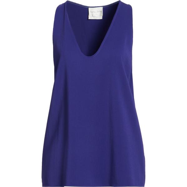 Top da donna in blu scuro collo a v senza maniche in viscosa Forte_Forte Forte_Forte