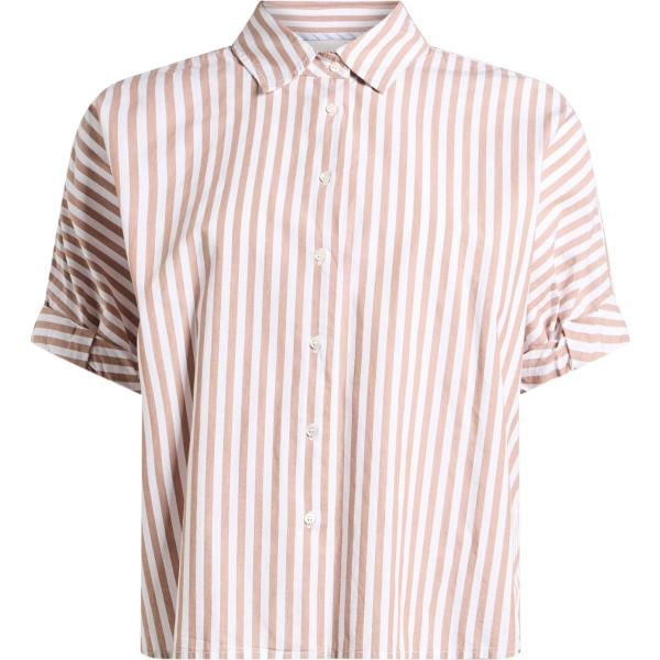 Camicia a maniche corte da donna in bianco neve a righe collo classico a maniche corte con bottoni in cotone XíRENA XíRENA