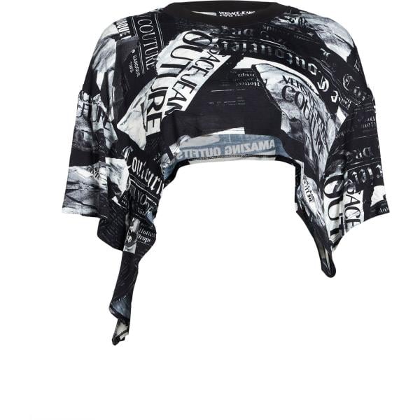 T-shirt da donna in nero pece girocollo a maniche corte in viscosa Versace Jeans Couture Versace Jeans Couture