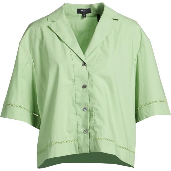Camicia a maniche corte da donna in verde chiaro a maniche corte con bottoni in cotone Theory Theory