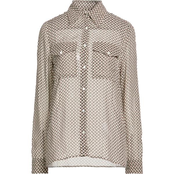 Camicia da donna in bianco avorio geometrica chiffon collo classico a maniche lunghe con bottoni in viscosa Xacus Xacus