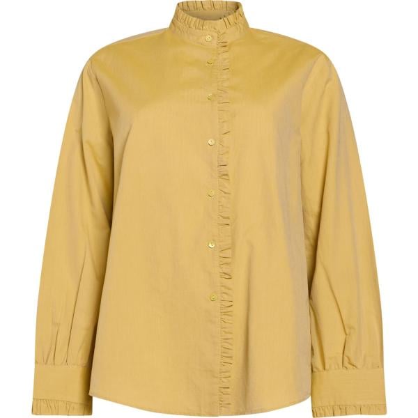 Camicia da donna in marrone chiaro con ruches collo coreana a maniche lunghe con bottoni in cotone Xacus Xacus