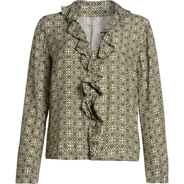 Top da donna in verde oliva geometrica con ruches con scollo a maniche lunghe in viscosa Camicettasnob Camicettasnob