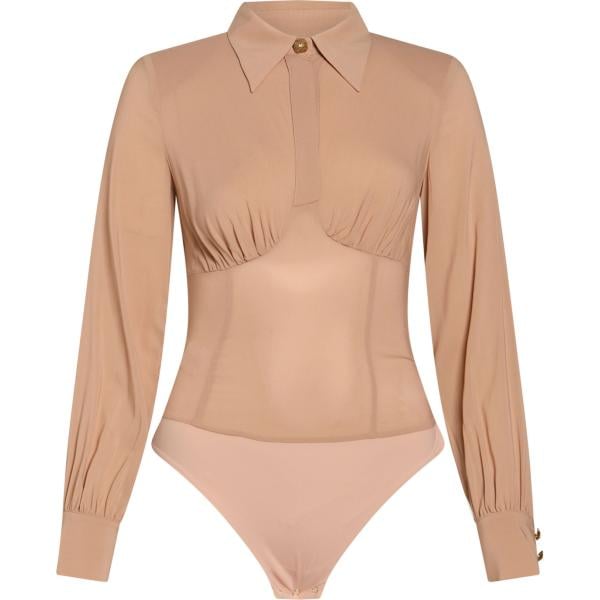 Corpo da donna in marrone chiaro a maniche lunghe con bottoni in viscosa Elisabetta Franchi Elisabetta Franchi