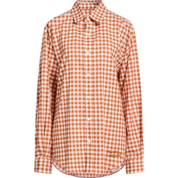 Camicia da donna in arancione chiaro a quadri collo classico lungo a maniche lunghe con bottoni in cotone Maison Kitsuné Maison Kitsuné
