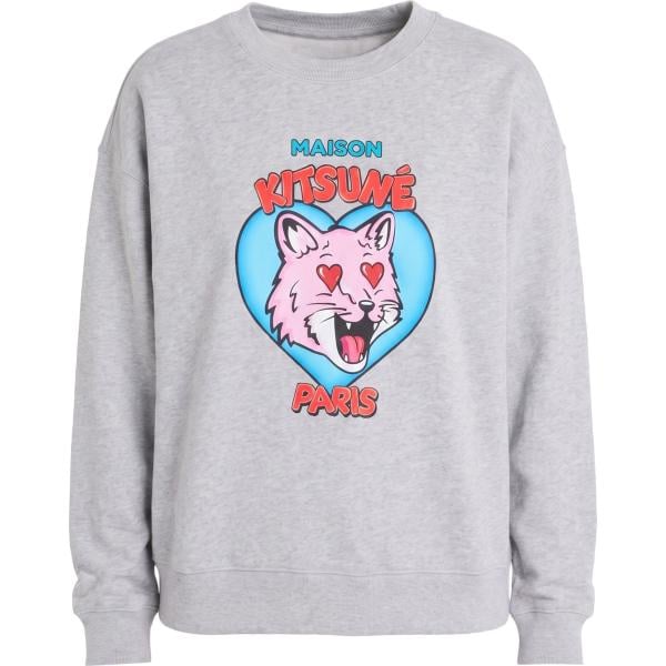Felpa da donna in grigio chiaro girocollo a maniche lunghe in cotone Maison Kitsuné Maison Kitsuné