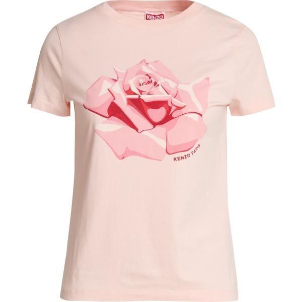 T-shirt da donna in rosa chiaro con stampe girocollo a maniche corte in cotone Kenzo Kenzo