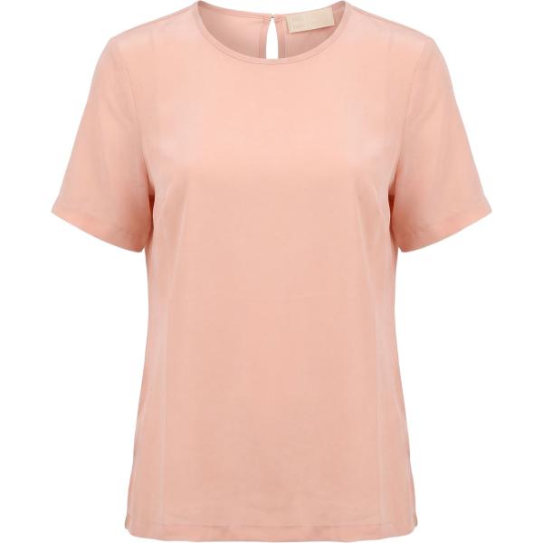 Top da donna in rosa chiaro chiffon girocollo a maniche corte con bottoni in seta 120% Lino 120% Lino