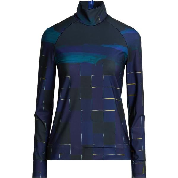 T-shirt sportiva da donna in blu scuro geometrica collo alto a maniche lunghe con zip Rohka Rohka