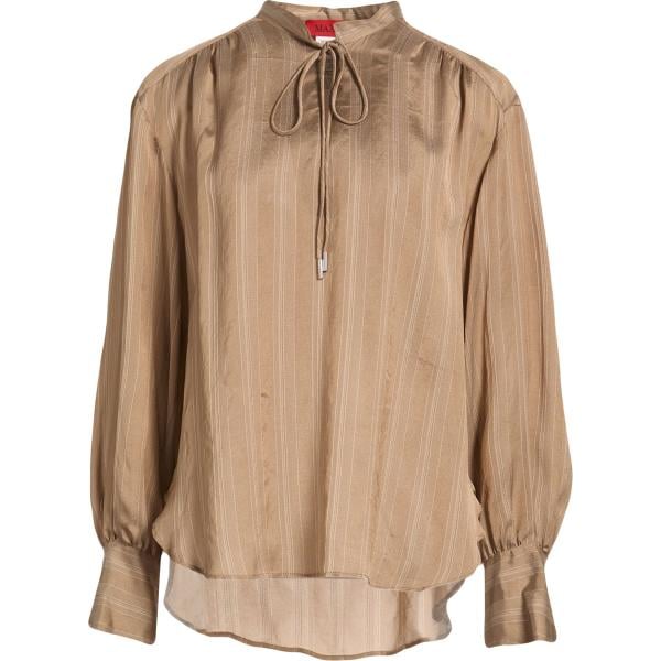 Camicia da donna oversize in marrone chiaro plissè collo alto senza tasche a maniche lunghe in viscosa MAX&Co. MAX&Co.