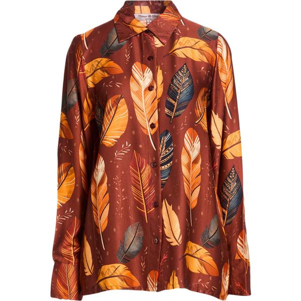 Camicia da donna oversize in bordeaux con stampe collo classico senza tasche a maniche lunghe con bottoni in viscosa Connor & Blake Connor & Blake