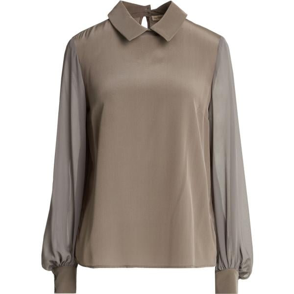 Top da donna in marrone scuro collo classico a maniche lunghe con bottoni in seta Camicettasnob Camicettasnob