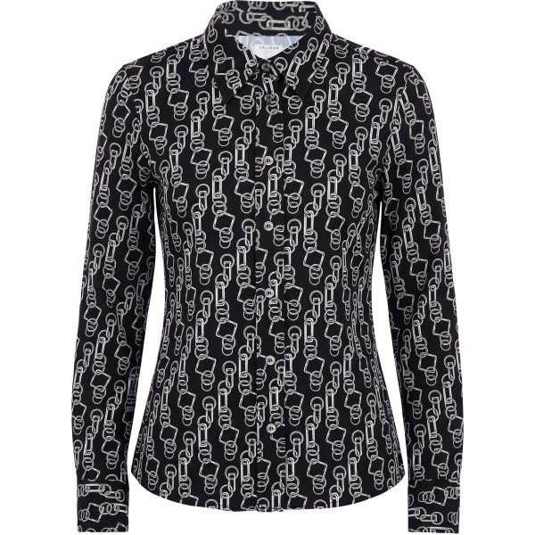 Camicia da donna in nero pece geometrica collo classico a maniche lunghe con bottoni Caliban Caliban