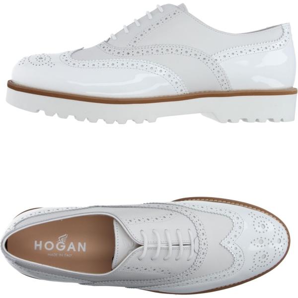 scarpe stringate da donna in bianco neve effetto vernice con tacco squadrato a punta tonda in pelle Hogan