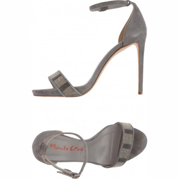 Sandali con strass e cinturino con punta tonda tinta unita Manila Grace grigio tinta unita
