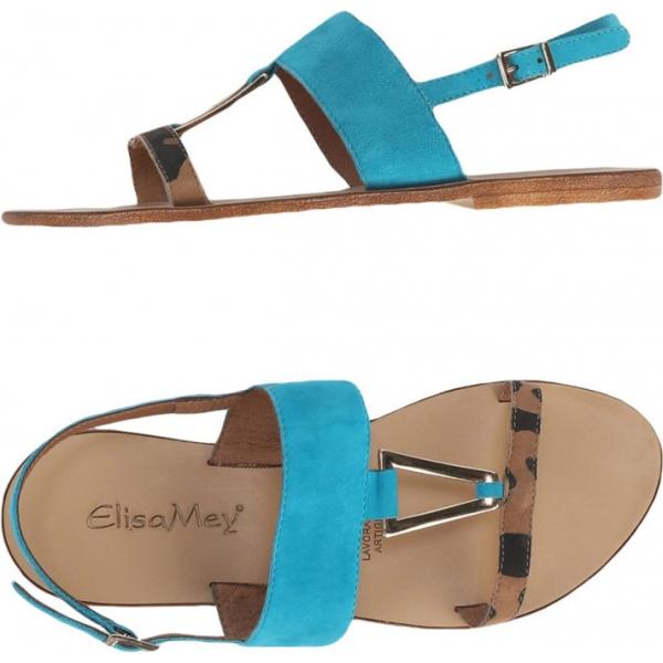 Sandali fantasia multicolore effetto scamosciato senza tacco con fibbia interno in pelle con punta tonda Elisa Mey® multicolore