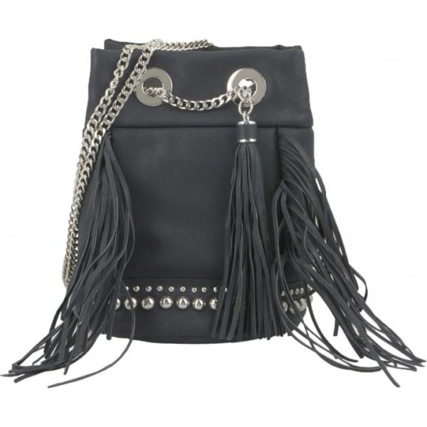 Borsa a spalla mini con frange e zip interno foderato in pelle sintetica tinta unita Chiara P tinta unita