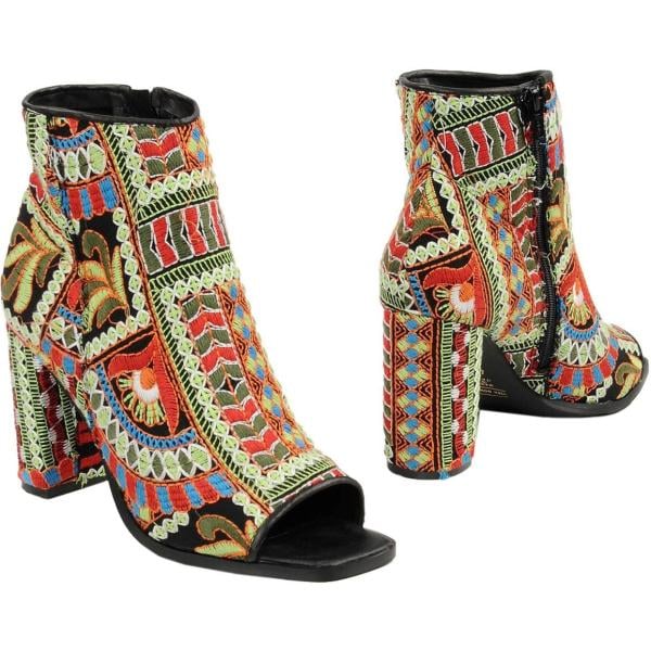 Stivaletti fantasia multicolore con ricamo e tacco squadrato con zip interno foderato open toe pianta larga 90% cotone George J. Love multicolore