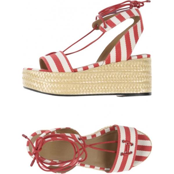 Sandali a righe con tacco zeppa e punta tonda pianta stretta Sonia Rykiel a righe