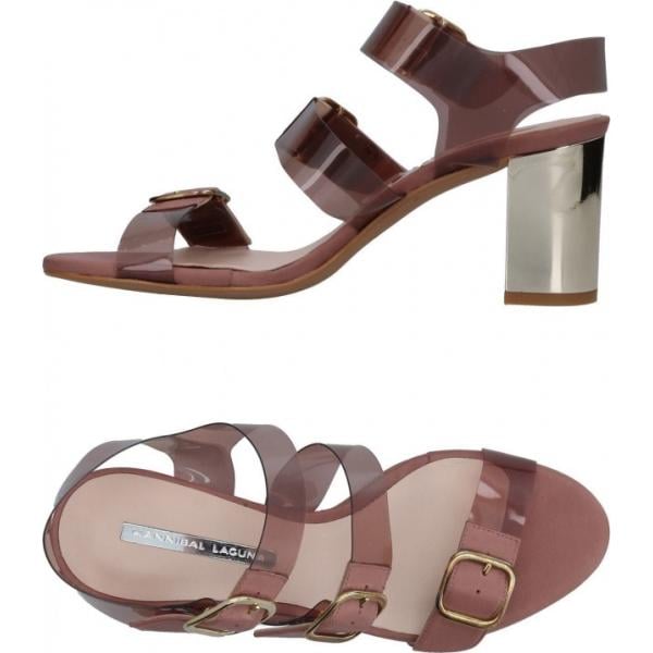 Sandali con tacco squadrato e fibbia interno in pelle con punta tonda tinta unita Hannibal Laguna tinta unita