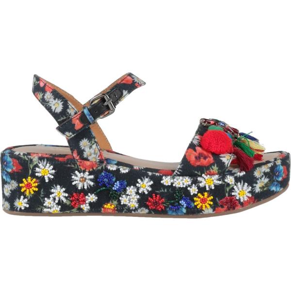sandali in pelle Coral Blue nero a fiori