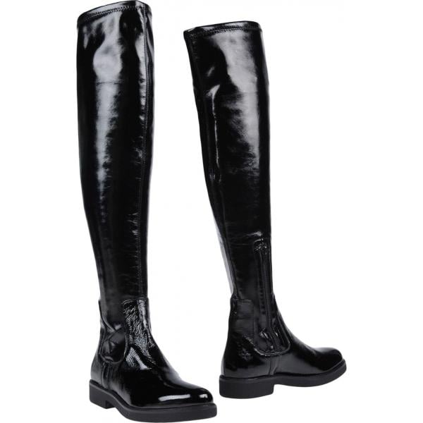 Stivali effetto vernice con tacco squadrato e zip con punta tonda tinta unita Oroscuro tinta unita