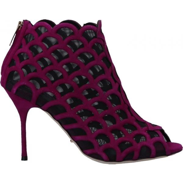 Stivaletti fantasia effetto scamosciato con tacco spillo e zip open toe in tessuto tecnico Sergio Rossi viola