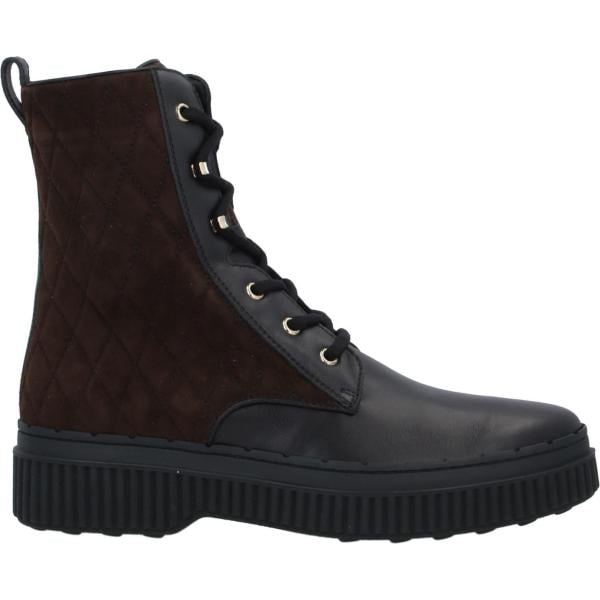 stivaletti da donna con stringhe in marrone scuro effetto scamosciato con tacco squadrato a punta tonda con lacci in pelle Tod's