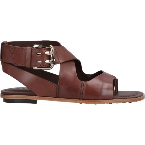 infradito da donna in marrone scuro senza tacco a punta quadrata con cinturino in pelle Tod's