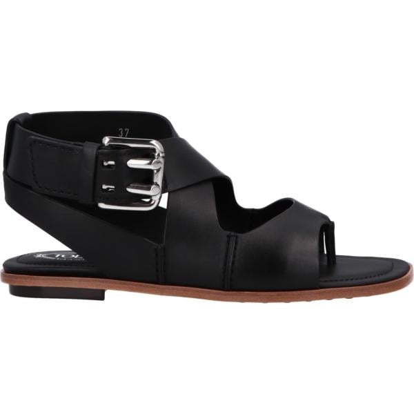 infradito da donna in nero pece senza tacco a punta tonda con cinturino in pelle Tod's