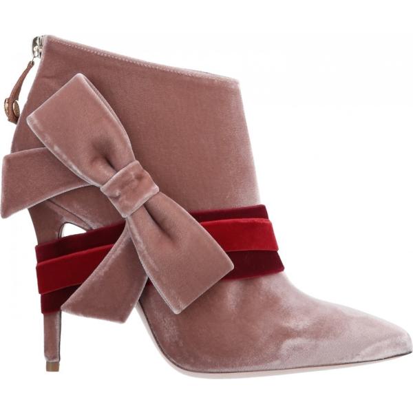 Stivaletti con fiocco fantasia con zip a punta in velluto Fausto Puglisi rosa