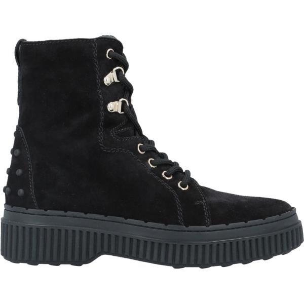 Stivaletti da donna con stringhe in nero pece effetto scamosciato senza tacco a punta tonda con lacci in pelle Tod's