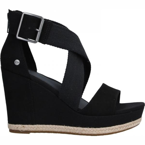 Sandali con zeppe effetto scamosciato con fibbia interno foderato con punta tonda tinta unita Ugg Australia nero tinta unita