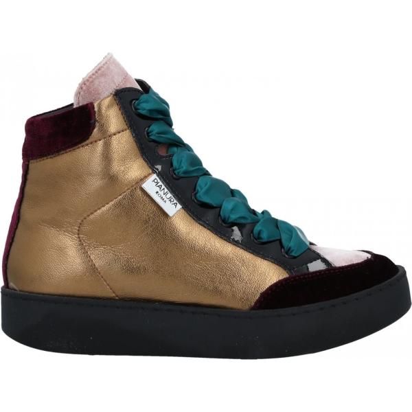 Sneakers tennis fantasia multicolore effetto laminato senza tacco con zip interno foderato con punta tonda pianta stretta in velluto Pianurastudio rosso