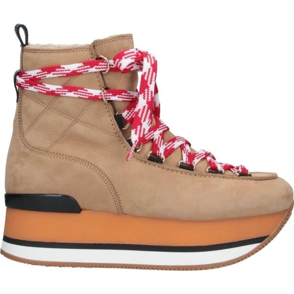 stivaletti da donna in beige sabbia effetto scamosciato senza tacco a punta tonda con lacci Hogan