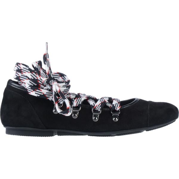 ballerine da donna in nero pece effetto scamosciato senza tacco a punta tonda con lacci in pelle Hogan