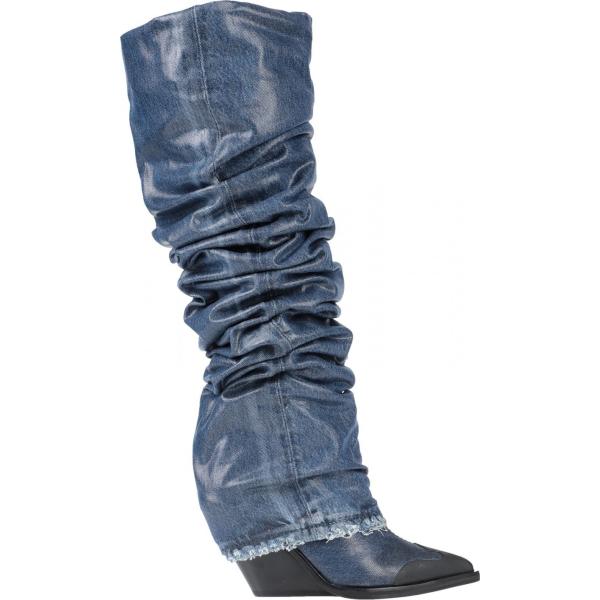 Stivali con zeppe a punta in denim tinta unita Diesel blu tinta unita