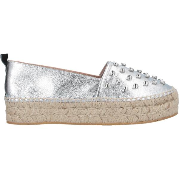 Espadrillas da donna in beige sabbia effetto laminato platform a punta tonda in metallo Moschino
