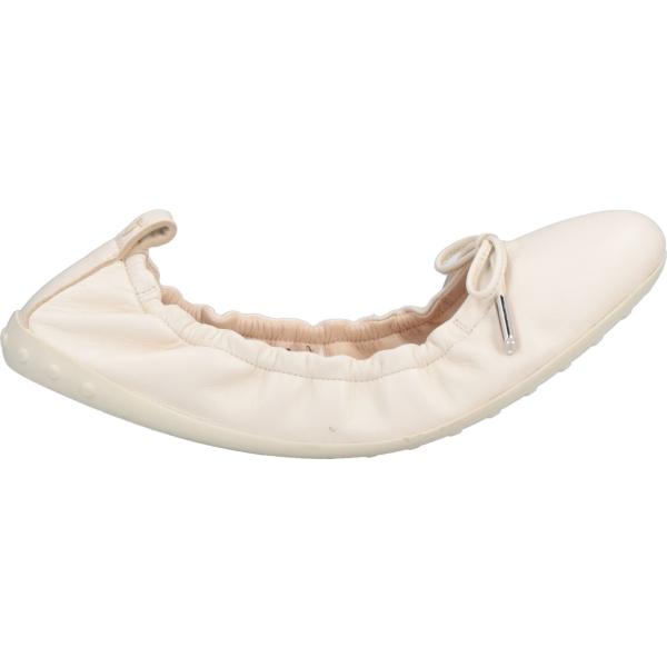 Ballerine da donna in bianco neve con fiocco senza tacco a punta tonda in pelle Tod's