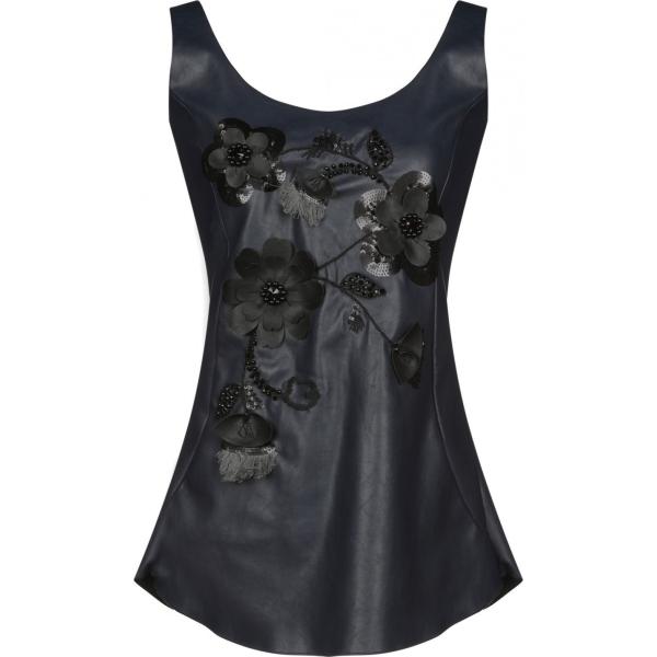 Top con paillettes collo tondo senza maniche con zip in pelle sintetica tinta unita Jijil tinta unita