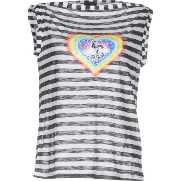 T-shirt a righe con paillettes senza maniche jersey Just Cavalli bianco a righe