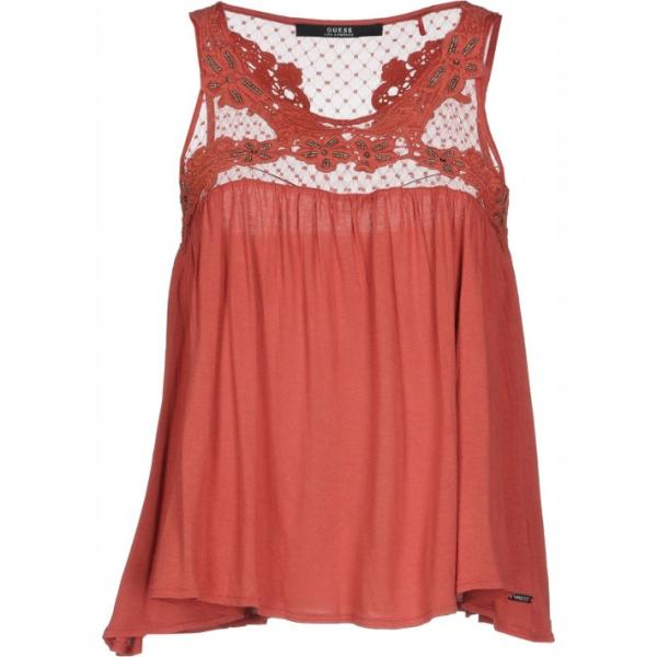 Top con perline collo tondo senza maniche in tulle jersey Guess tinta unita